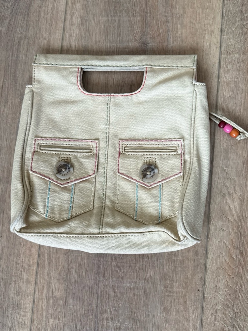 Beige Women’s Handbag with Front Pocket Detail